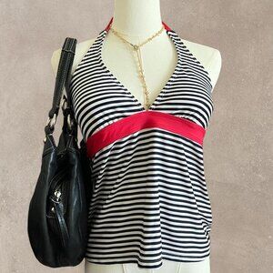 Nautica Y2K 2000s Black and White Striped Halter Tankini